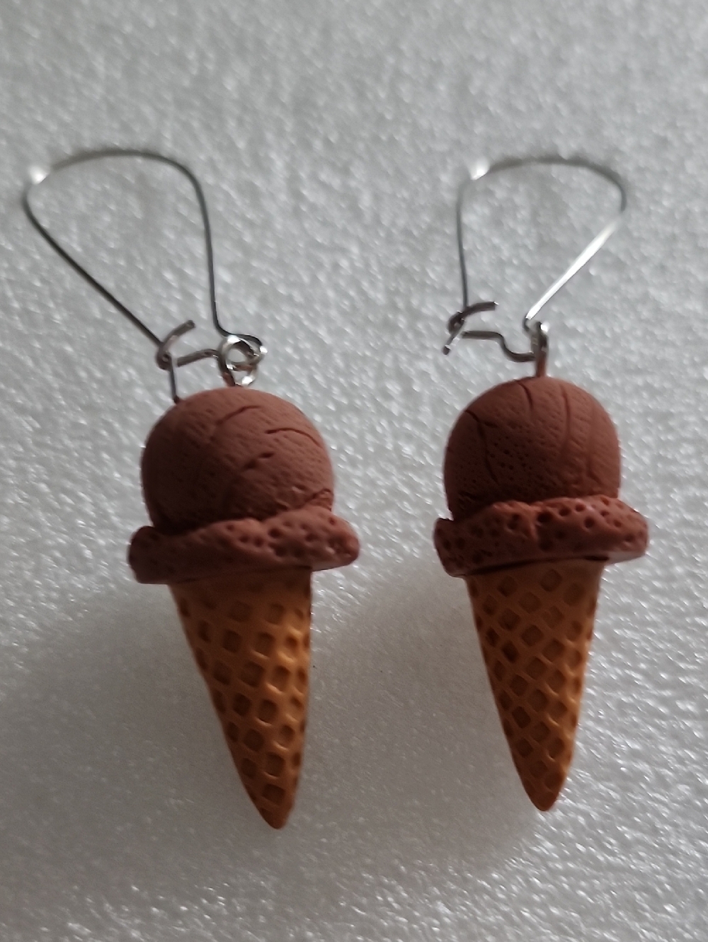 Hand Crafted Brown Ice Cream Cone Dangle Earrings